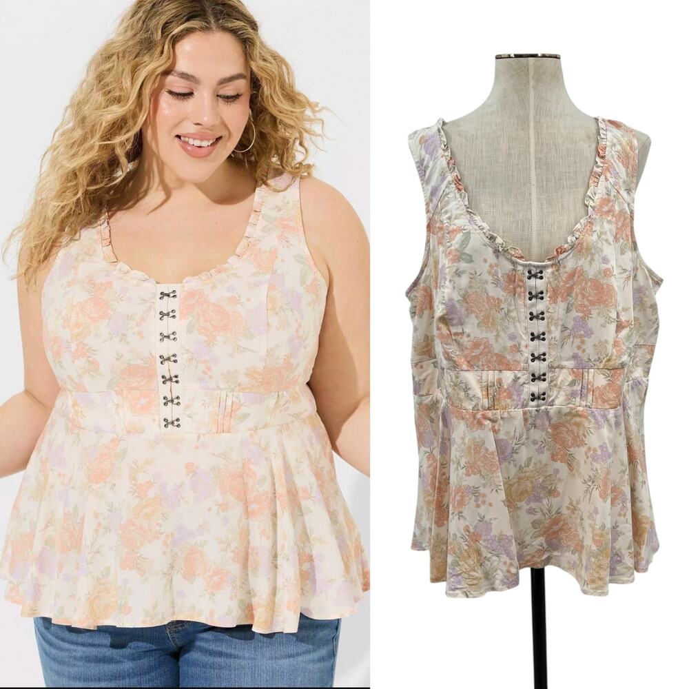Torrid Babydoll Challis Corset Top Lush‎ Floral Dew Print Plus Size 2X